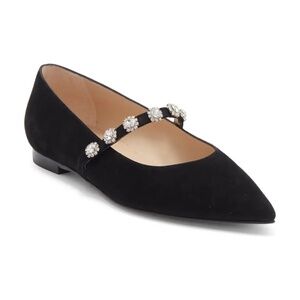 New Stuart Weitzman Justina Mary Jane Flat Black Suede Sz 9.5